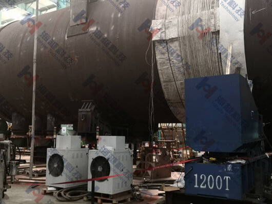 青島海越科技完成直徑5.6米高壓反應釜筒體合攏環縫焊后熱處理