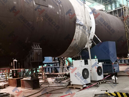 青島海越科技完成直徑5.6米高壓反應釜筒體合攏環縫焊后熱處理